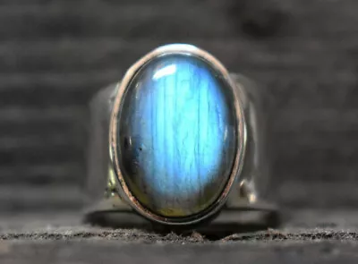 Solid 925 Sterling Silver Natural Labradorite Gemstone Men's Unisex Band Ring • $45.99