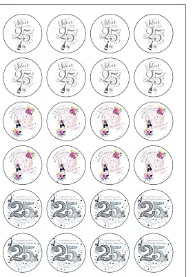 24 PRECUT 25th Silver Wedding Anniversary Edible Wafer Paper Cake Toppers  • £2.49