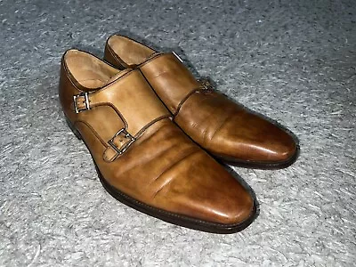 Magnanni Double Monk Strap Brown Leather Dress Shoes Mens Size 12 • $40