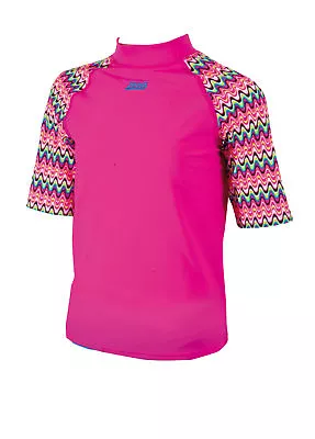 Zoggs Retro Wave Girls Sun Protection Swim Top Rash Vest • £11.07