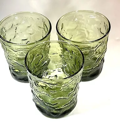 3 Vintage 6oz Green Seneca Driftwood Flat Tumblers Crinkle Glass Morgantown~MINT • $36