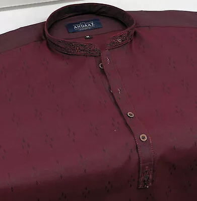 Men's Maroon 3 Kurta With Placket Embroidery • £25