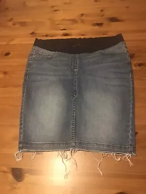 Next Maternity Size 10 Denim Short Pencil Skirt Underbump Front Split Stretch  • £5.50