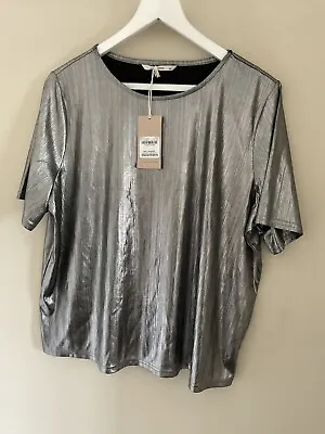 £8.99 • Buy Tu Bnwt Size 18 Silver Short Sleeve Blouse Top Shiny Viscose Elastane