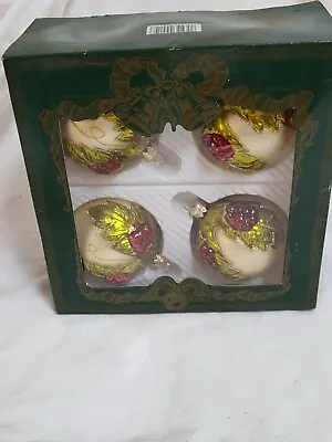 Hand Decorated Traditionally Hand Made Glass Ornaments Set Of 4 Made In Poland • $19