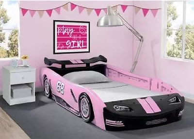 Car Bed Frame Race Twin Size Toddler Kids Boy Girls Bedroom Furniture Black Pink • $431.95