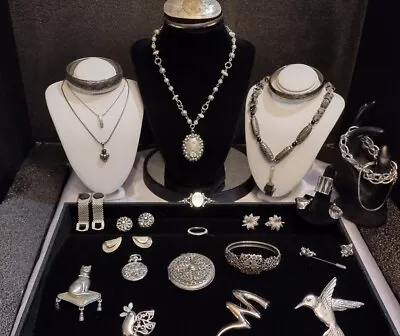 😲 WOW! ALL VINTAGE! SILVER TONE Costume JEWELRY LOT ESTATE DESIGNER (0544) • $13.50