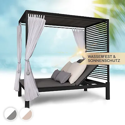 Sun Lounger Garden Furniture Reclining Day Bed Outdoor Canopy And Curtains Grey  • £1166.66