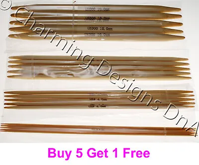 Set Of 5 Bamboo Double Pointed Needles 13cm 15cm 20cm Or 25cm - Size 2mm To 10mm • £2.79