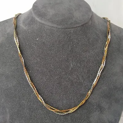 Multi-tone Three Strand Chain Necklace M&S Weaved Plait Metal Classic • $7.45