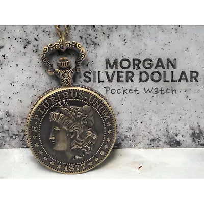 Morgan Silver Dollar Pocket Watch NEW Gift Coin Collector In God We Trust • $19.95