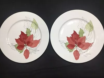 Block Spal Set Of 2 DINNER Plates Poinsettia Watercolors Mary Lou Goertzen 1982 • $25