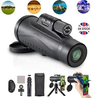 12x50HD Super High Power Monocular Telescope Hunting Camping Travel With Tripod  • £18.03