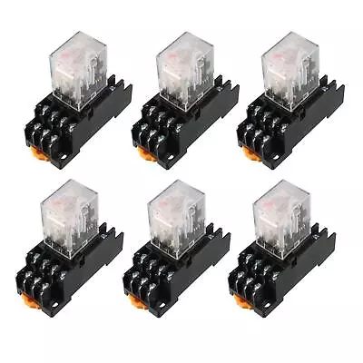 6pcs AC 110V/120V Coil 4PDT 35mm DIN Rail Electromagnetic Power Relay + Socket • $33.17