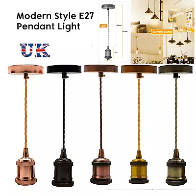 Pendant Light Fitting Ceiling Rose E27 Suspension Set 2m/1m Cable Light Base UK • £11.87