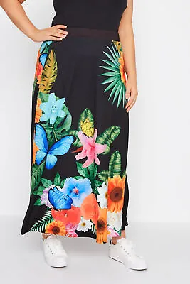 £29.98 • Buy Yours Women's Curve Black Tropical Print Stretch Maxi Skirt Plus Size Curve