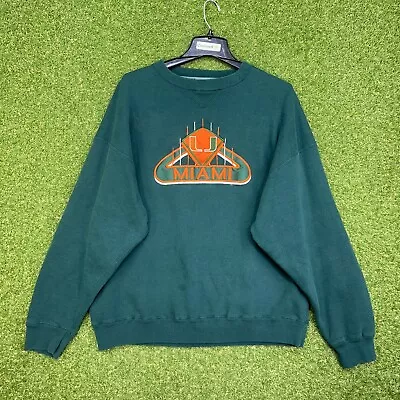Vintage Miami Hurricanes Crewneck Sweatshirt Adult XL 90s Pullover Embroidered • $26.99