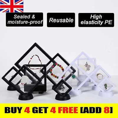 3D Clear Floating Display Frame Shadow Box Jewelry Display Stand Ring Holder Uk • £8.98