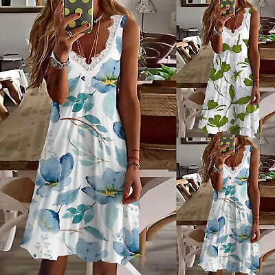 $32.95 • Buy Women Floral Printed Retro Style Lace V Neck Sleeveless Womens Cocktail Dresses