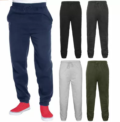 Mens Plain Fleece Pockets Jogging Bottoms Pants Elasticated Hem Cuffed Joggers • $16.16