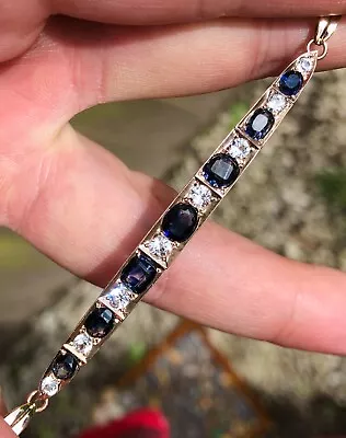 Antique Art Deco Natural Sapphire & White Sapphire Gold Bracelet 9ct Gold • £120