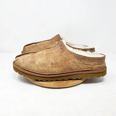 UGG Slippers Mens 13 Neuman Brown Suede Shoes Slip On Shearling Loafers WORN • $29.95