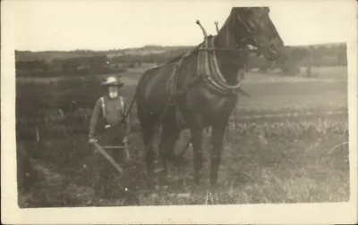 Agriculture Old Farmer Horse Drawn Plow Sowing C1910 Real Photo Postcard Rpx • $3.45