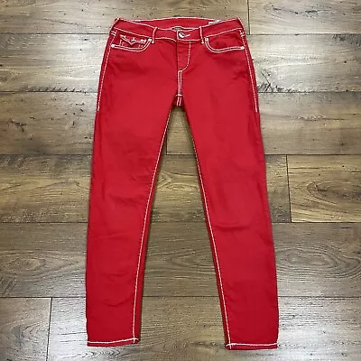 True Religion Jeans Womens 28 Casey Low Rise Super Skinny Red Thick Stitch • $34.99
