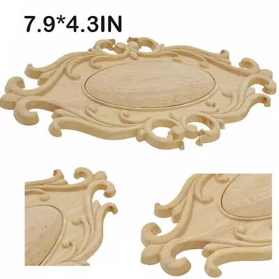 1pcs Oval Wood Carved Applique Corner Onlay Unpainted Furniture Figurines Decor • $9.98