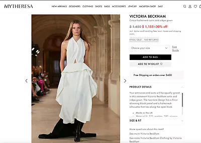  Victoria Beckham Cutout Halterneck Satin And Crêpe Gown NWT US4 UK8  • $650