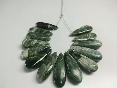 Natural Seraphinite Pear Briolette  Smooth 8x21-8.5x22 Mm 14pc. Gemstone Beads • $30.98