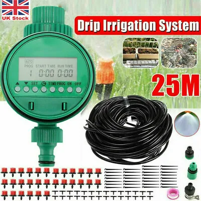 Auto Drip Irrigation System Kit Timer Micro Sprinkler Garden Watering 25m-50m UK • £19.99