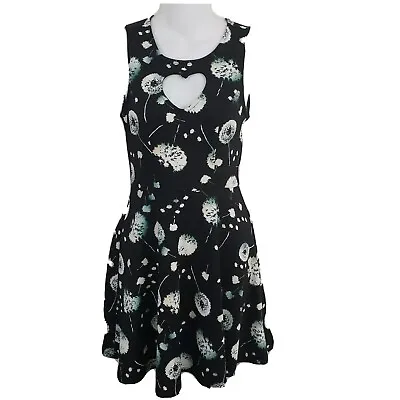 Women's Skater Dress Small Black Material Girl Sleeveless Floral Stretch  • $26.09