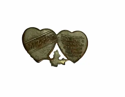 Antique Brass MIZPAH Sweetheart Double Heart Lord Watch Between Thee & Me Brooch • £8