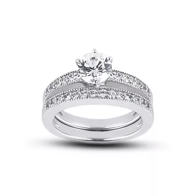 1.25ct G SI1 Round Natural Diamonds Plat Vintage Style Wedding Ring Set • $3315.50