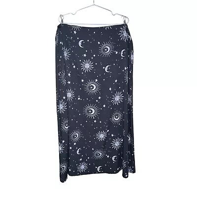 Romwe Maxi Skirt Horoscope Sun Moon Stars Celestial Witchy Goth Size 2XL Black • $6.99