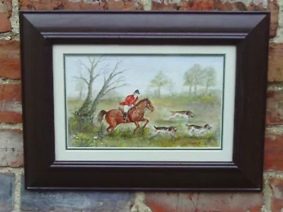 Vintage 1998 Framed Watercolour Painting Of Hunting Horse & Hounds Scene -Signed • £16