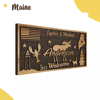 Custom Maine State Welcome Wall Art Personalized Family Name Sign • $99.99