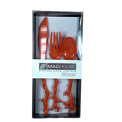 Michael Aram MADHOUSE Cutlery Orange Coral Reef Twig Branch Plastic 4 Sets 12pcs • $57.97