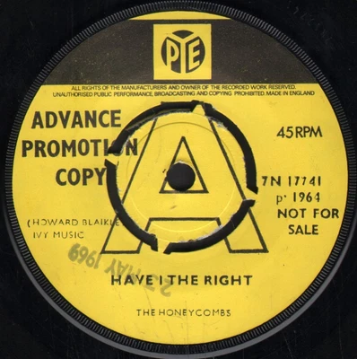 Honeycombs Have I The Right 7  Vinyl UK Pye 1969 Promo B/w Please Don't Pretend • £22.25