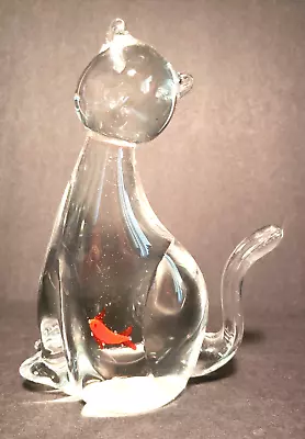 Art Glass Cat Possibly Murano With Orange Fish Inside. Paperweight Or Decoration • $25