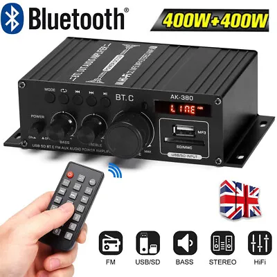 Mini Bluetooth Stereo Amplifier Receiver High Fidelity Portable FM Radio/USB/SD • £18.91