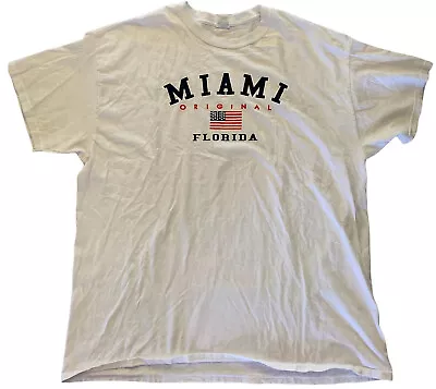 Miami Florida Original USA Flag T-shirt Size XL Gildan White Red Blue Vacation • $11.70