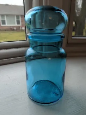 MCM Aqua Blue Glass Bubble Top Apothecary Jar Canister Belgium Vintage 7  • $19.95