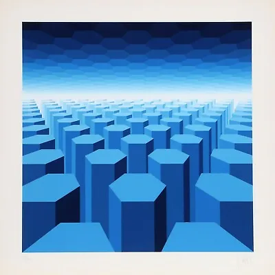  Yvaral (Jean-Pierre Vasarely) “50 Shades Of Blue” - Hand Signed/Numbered Print • $995