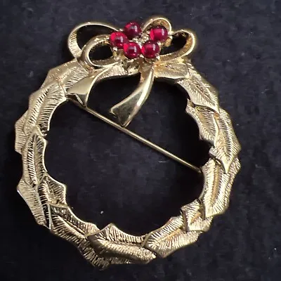 Vintage Monet Gold Wreath With Red Stones  • $10