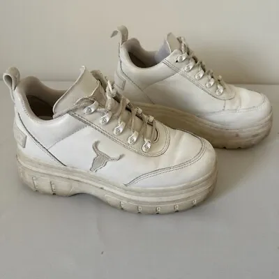 Windsorsmith Lux White 36381 Women's Sz 7 Chunky 90s Y2K Leather Sneakers Shoes • $55