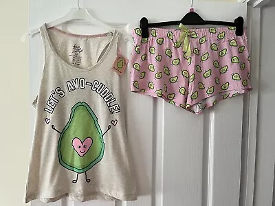 Ladies Women’s Avocado Avocados Cami Vest Top + Shorts Pyjamas Size L 14-16 Pj’s • £16.99