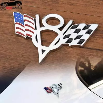 Metal Auto Car V8 Vintage Logo USA Flag Chrome Trunk Emblem Badge Decal Sticker • $8.87