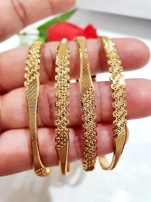 22ct Yellow Gold Plated Indian Bangles Kada Set Asian Bangle Size 2.6 • £7.99